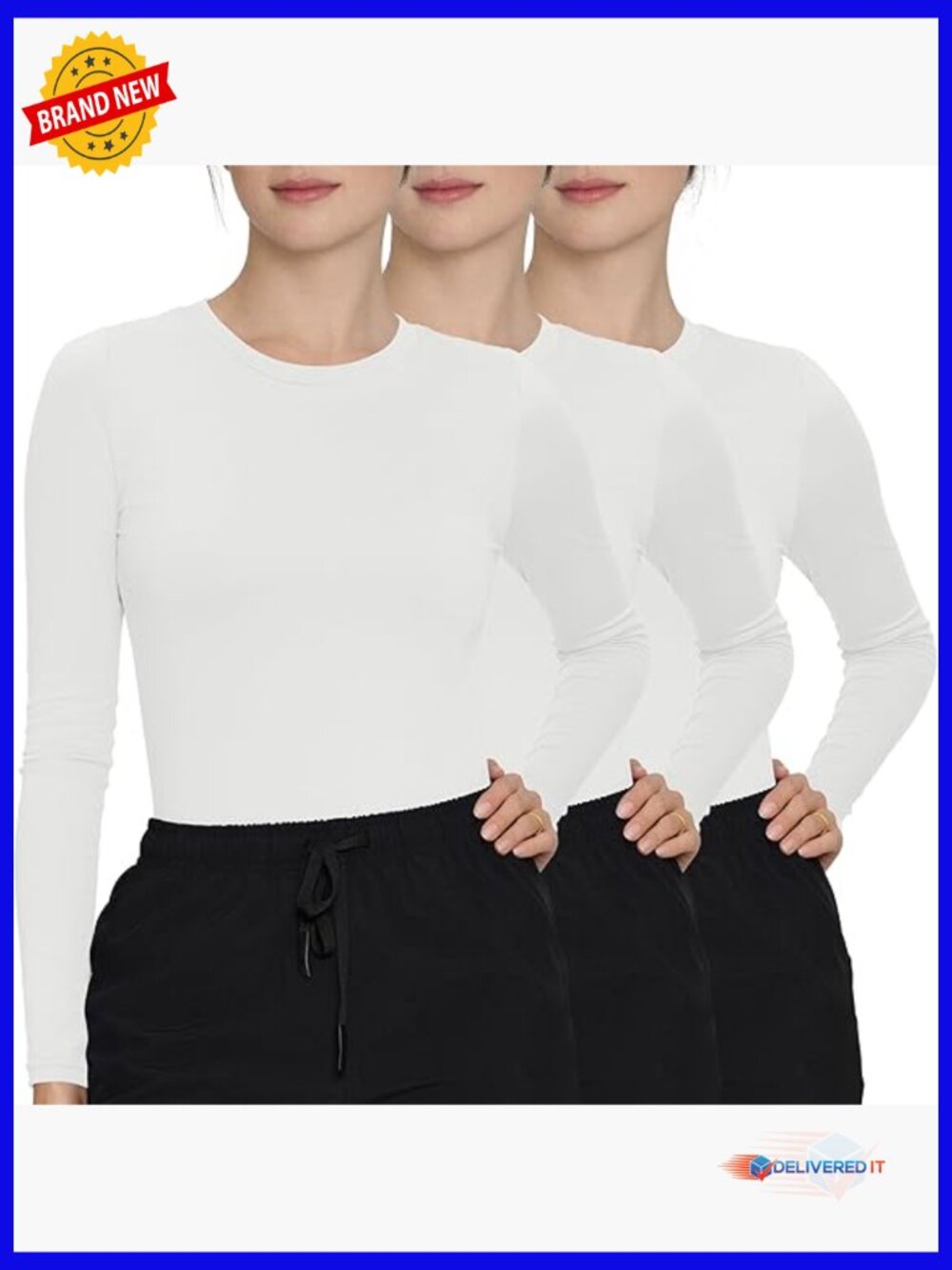3 Pack Long Sleeve Underscrub Tops High Crew Neck Nurse